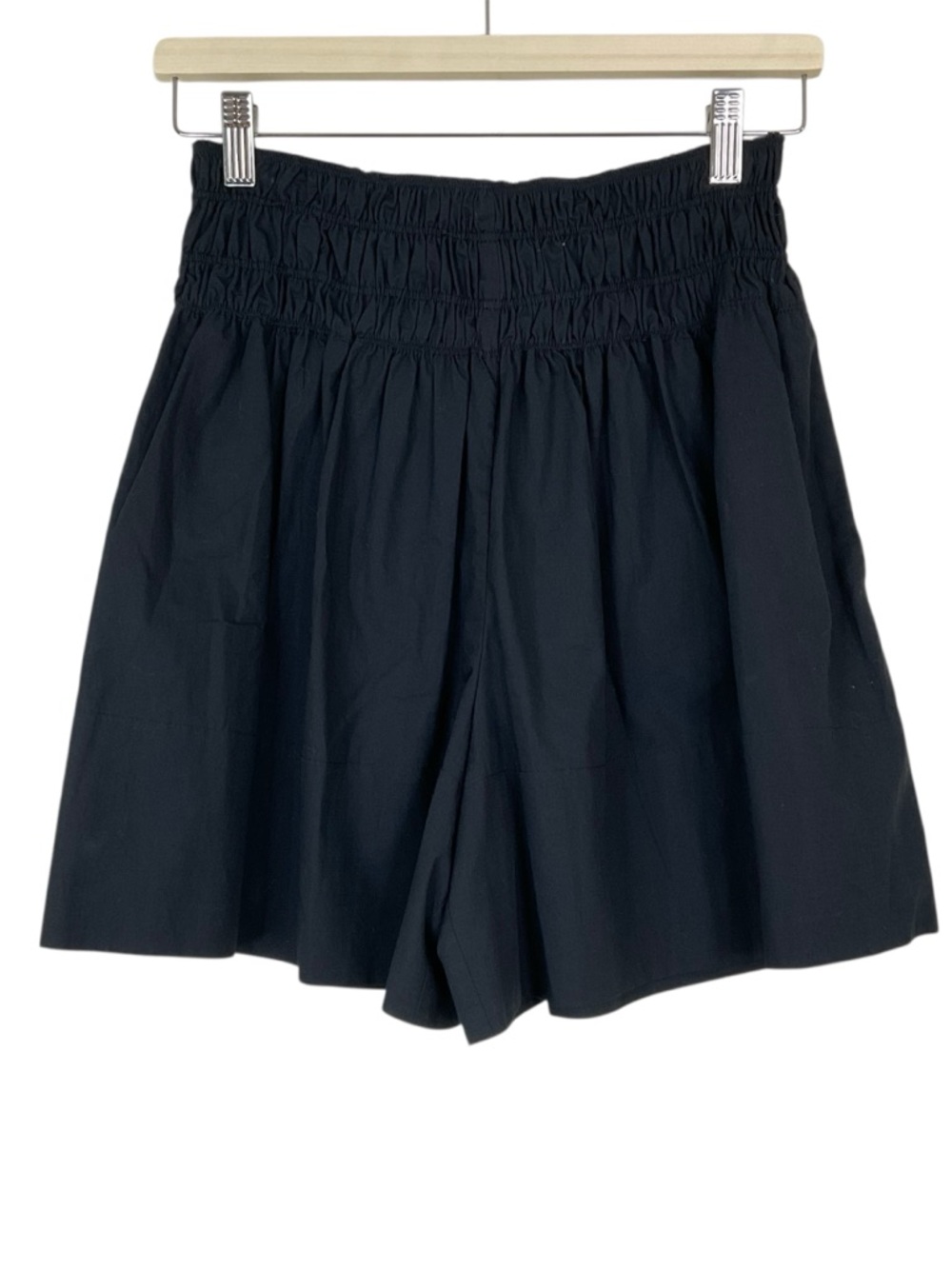 Vince Black Smocked Waist Cotton Shorts Pockets Size Small